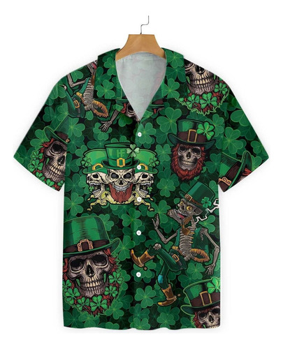 Camisa Hawaiana Con Calavera Duende Feliz Día San Patr Ou