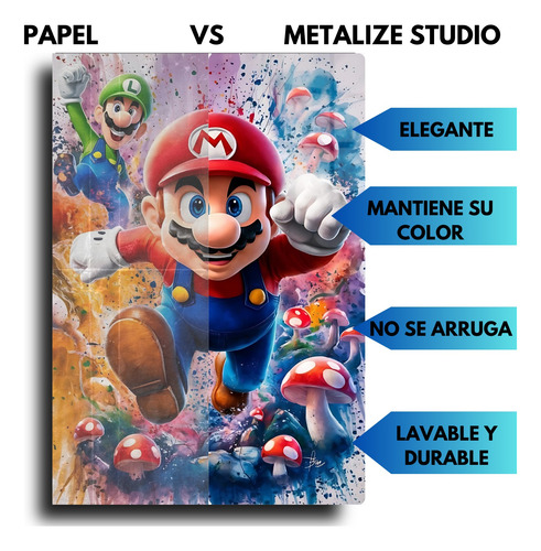 Poster Mario Bros Colorart Metálico + Soporte Magnetic 20x30