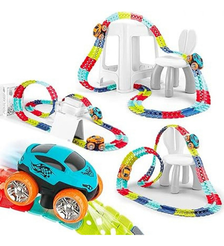 Pista De Carrera Flexible 50 Piezas Incluye Auto Con Luz Color Azul