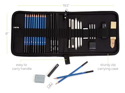 Kit De Boceto 33 Piezas Lápices Dibujo, Carbón, Sacapuntas