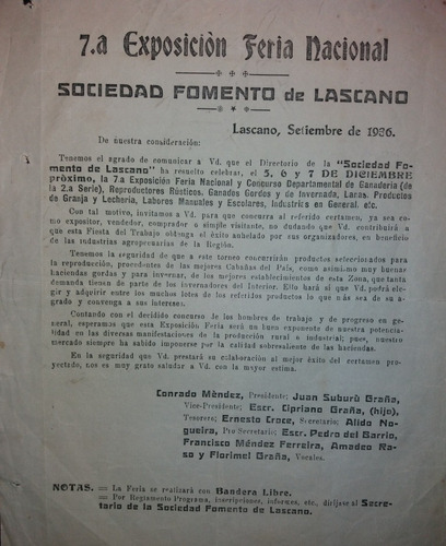  Feria Nacional Sociedad  Fomento Lascano Rocha 1936  Docum 