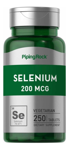 Selenio 200 Mcg X 250 Cápsulas - Piping Rock Sabor Neutro