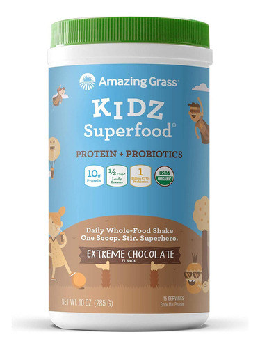 15-porc Amazing Kidz Niños Superfood 10g Proteína Probiótic Sabor Extreme Chocolate