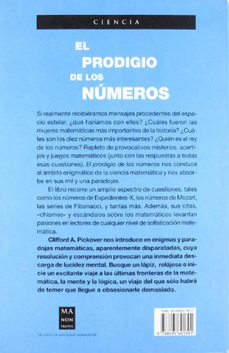 Prodigio de los números, el: Desafíos, paradojas y curiosidades matemáticas., de Pickover, Clifford A.. Editorial Robinbook, tapa pasta blanda en español, 2002
