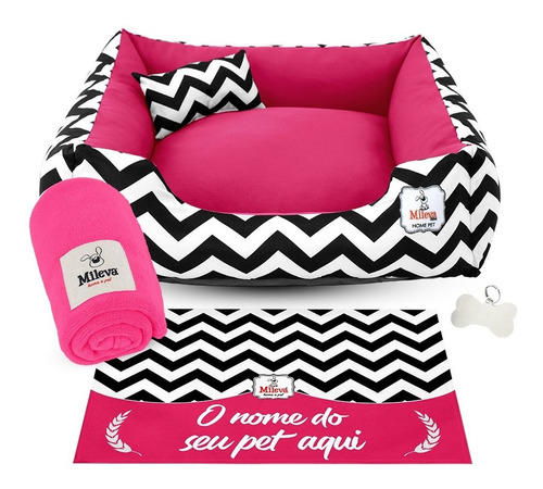 Cama Cachorro Gato 60x60 Kit 5pç Personalizado Manta + Placa