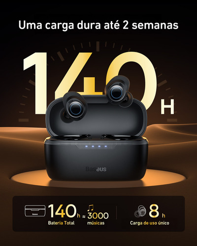 Fone De Ouvido Sem Fio Baseus Tws Bowie Ma10 Anc Hibrido Cor Preto