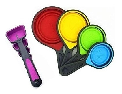 Imagen 2 de 7 de Set De Cucharas Medidoras De Silicona Plegables X 8 Medidas