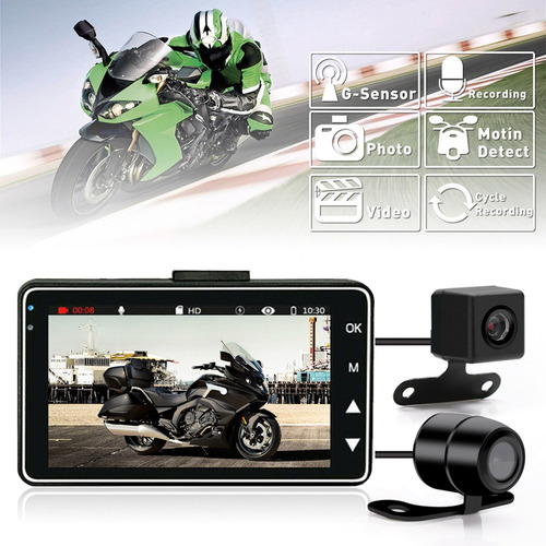 Cámara De Grabación De Motocicletas, 1080p Doble Gran Angula