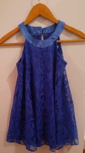 Vestido De Fiesta Niña Talle 12, Azul, Corte Trapecio