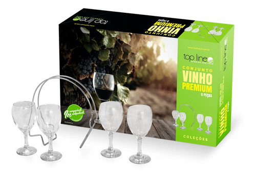 Kit Jogo Conjunto Para Vinho Premium Taça E Suporte 5pcs