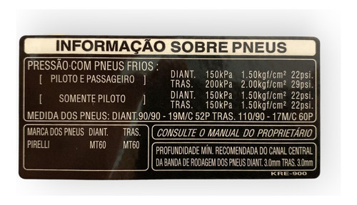 Adesivo Etiqueta Precaução Pneu Original Honda Bros 125 150