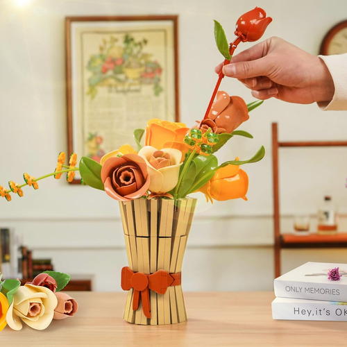 Set De Construcción De Ramos De Rosas Y Flores Con Jarrón Mu