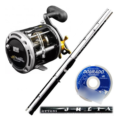 Carretilha Pesca Perfil Alto Black Max 50 Vara 2,10m 60lbs