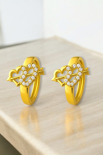 Aretes Arracadas Corazones Flechados Oro 18k Laminado
