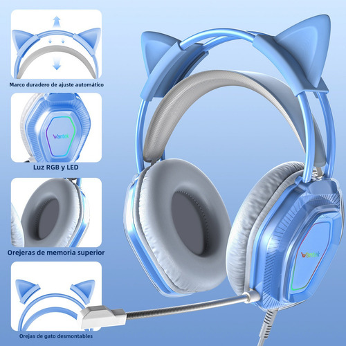 Audífonos Voistek V10 Para Juegos De 3,5 Mm Con Micrófono Color Azul