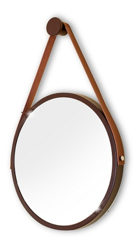 Imagem 1 de 1 de Espelho Adnet Redondo 60cm Marrom Alça+pendurador Reduna