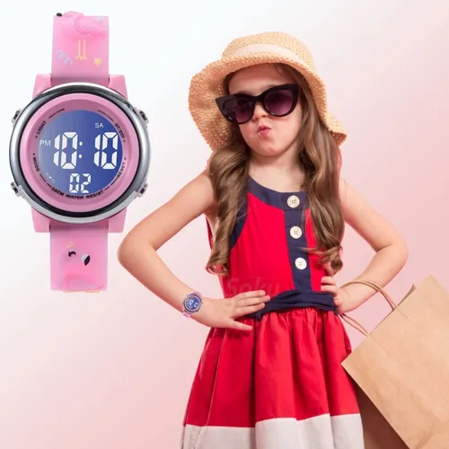 Reloj Infantil Caricaturas 3d Niña Kawaii Contra Agua Led Color De La  Correa Flamingo Rosa