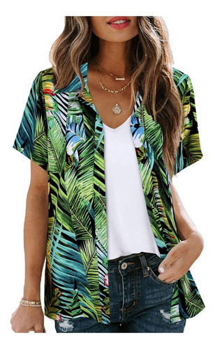 L Blusa Mujer Y5 Cárdigan Hawaiano Estampado Floral