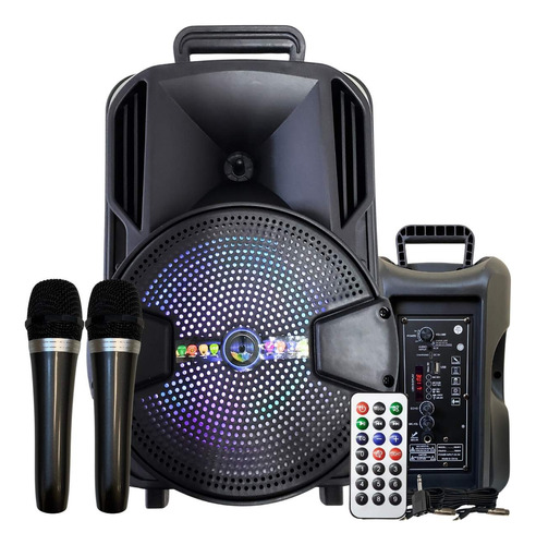 Caixa De Som Alto Karaoke Grande Potencia 2 Microfones P10