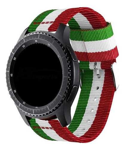 Pulseira 22mm Nylon Listrada Para Samsung Galaxy Watch3 45mm Cor Verde/branco/vermelho
