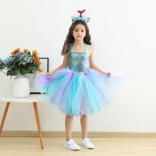 Meninas da Criança Sereia Aniversário conjunto de Vestido Tutu
