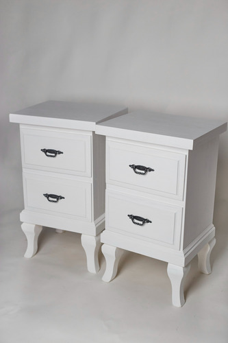 Mesa De Luz Estilo Provenzal Dos Cajones Prado Muebles Satinado Blanco