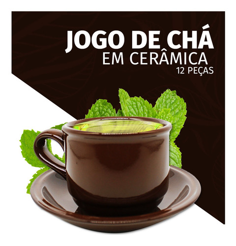 Imagem 4 de 7 de Jogo De Xícaras De Cafe Chá 12pçs Marrom Com Pires Ceramica