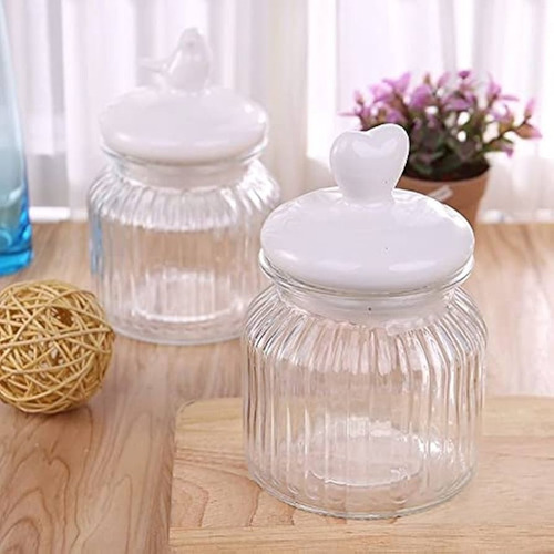 Set Frascos De Vidrio Con Tapa De Corazón Almacenar Cocina Blanco