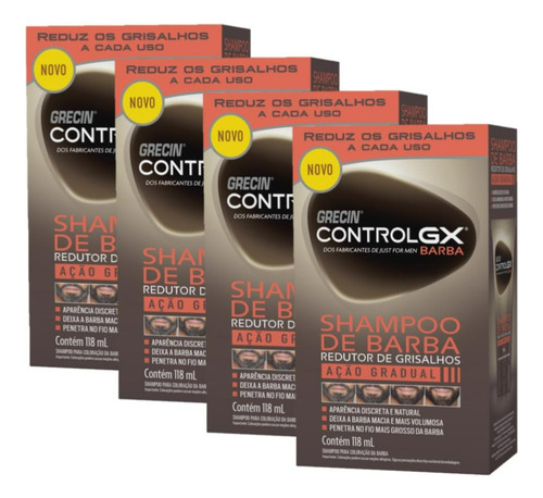 Kit 4 Grecin Control Gx Shampoo Barba Reduz Grisalhos 118ml