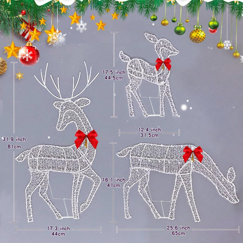 Set De 3 Lazos Navideños Con Forma De Alces Luminosos Para D