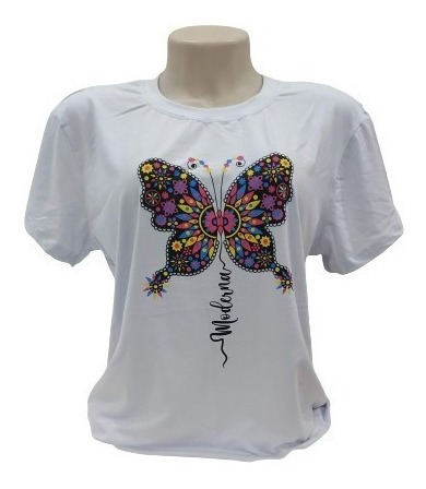Imagem 1 de 1 de Camiseta Borboleta Colorida T-shirt Feminina Estilosa Branca