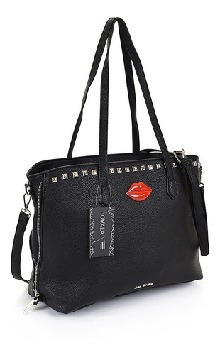 Imagen 2 de 6 de Cartera Las Oreiro Cuero Sintetico Grande Mujer Tachas Negra