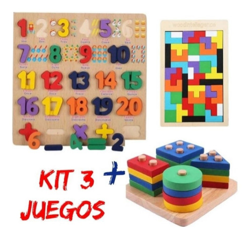Pack 3 Rompecabezas Madera Número Juego Didáctico Matematica
