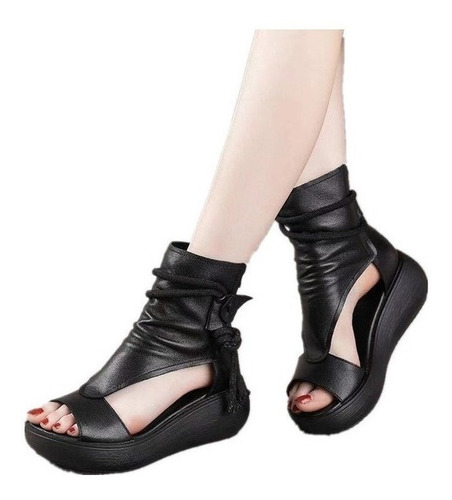 Zapatos Negro Sandalias Plataforma Dama De Cuña De Moda Guay
