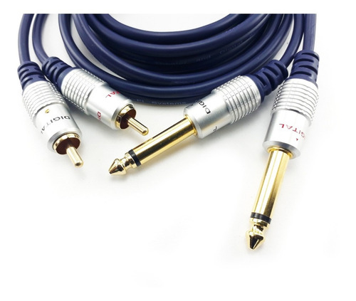 Cable De Audio 2 Rca A 2 Plug De 1/4 Mono 6.35mm 5,5 Metros