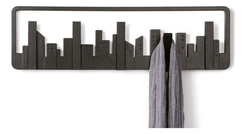 Porche de pared Skyline de plástico negro, 15 x 49 x 2 cm