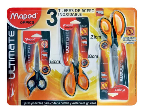 3 Tijeras De Acero Inoxidable Maped 13, 18 Y 21cms