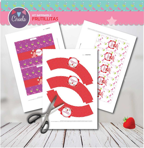 Kit Imprimible Frutillitas Bebé Bolsita Bonete Láminas