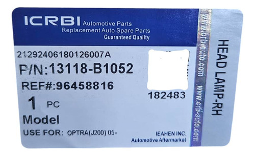 Faro Delantero Derecho Optra Hatchback 1.8 2005 2006 2007 08