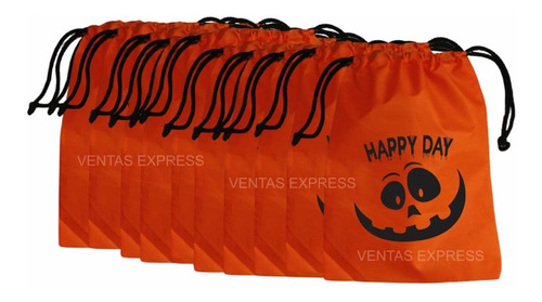 Bolsa De Regalo Para Halloween #1 Calabaza Dulces X 10 Unid.