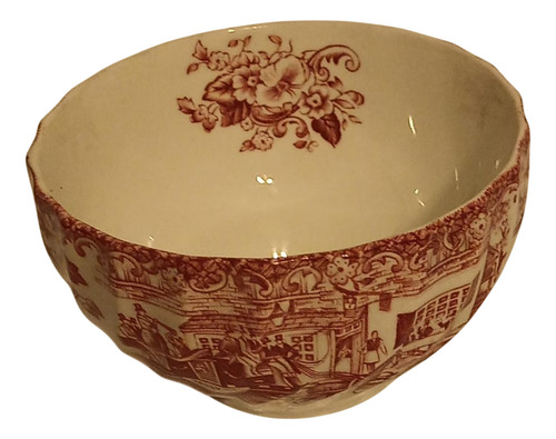Tazón O Bol Inglés 42 Made In England Con Estampas En Bordó Blanco