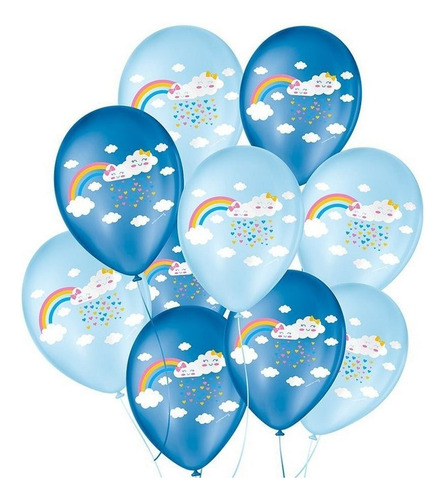 Bexiga Balões Tema Nº 9 Chuva De Amor Azul - 25 Unid