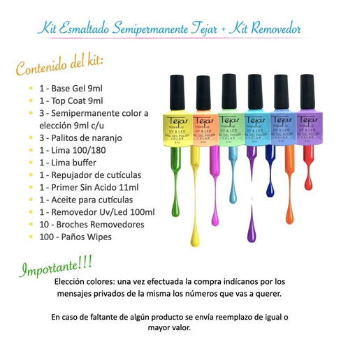 Imagen 5 de 10 de Kit Esmaltes Semipermanente Tejar + Kit Removedor