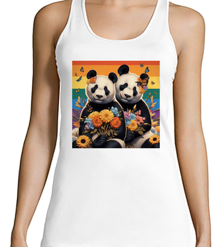 Musculosa Mujer Oso Panda Gay Pride Orgullo Bandera Flor