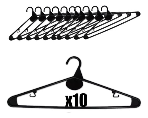 Combo 10 Perchas Plasticas Negras Para Perchero Placard Ropa