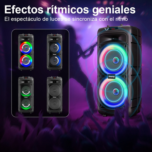 Bocina Portatil Bluetooth Audio Radio Microfono Luces Led Negro