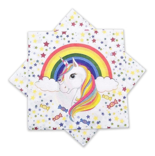 Servilletas Unicornios Arcoiris Para Cotillón Cumpleaños 