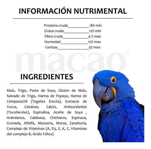 Alimento Para Guacamayas Y Loros Grises. Croquetas Macao 3kg