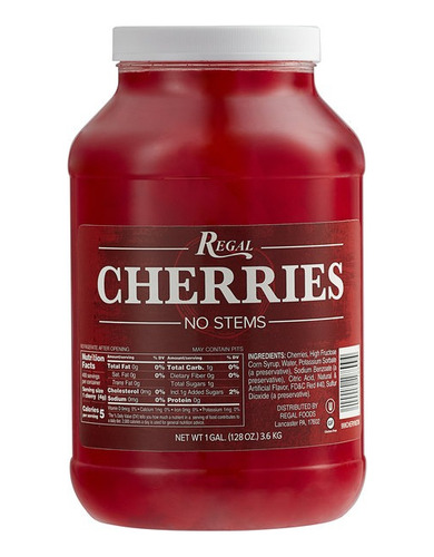 Regal Cerezas Rojas Maraschino Sin Tallo 3.6 Kg, 4 Piezas 