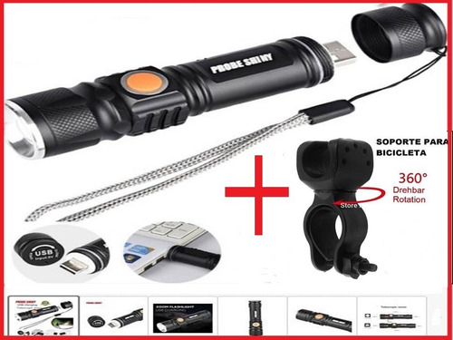Linterna Bicicleta Recargable Usb Incluye Soporte 3000 Lumen